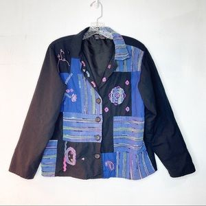 Vintage New Identity Embroidered Patchwork Color block Floral Shirt Jacket Large